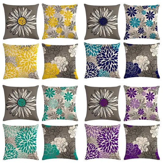 4pcs/set Daisy Linen Throw Pillow Covers Sunflower Geometric Floral  Decorative Pillowcase Home Decoration Covers